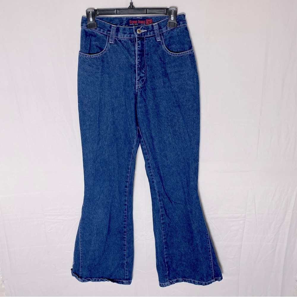 Vintage Stone Jeans Med Wash High Rise Embroidered Flare Leg Jeans 2 Western